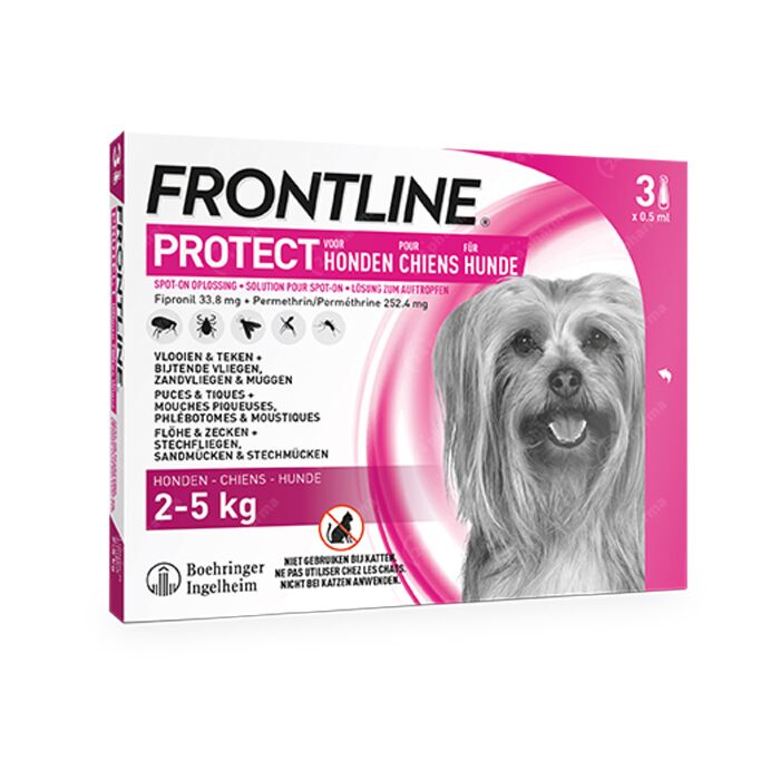 Frontline Protect - Anti-Vlooien/ Teken Spot-On Voor Honden - 2-5kg - 3 Pipetten online Bestellen / Kopen