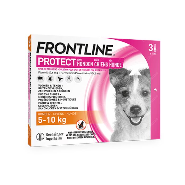Frontline Protect - Anti-Vlooien/ Teken Spot-On Voor Honden - 5-10kg - Pipetten online Bestellen / Kopen