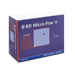 BD Micro-Fine+ Seringue Insuline 1ml 29G 12,7mm 100 Pièces