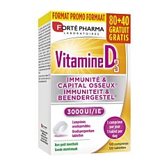 Forté Pharma Vitamine D3 3000UI Goût Mentholé 80 Comprimés Orodispersibles + 40 GRATUITS