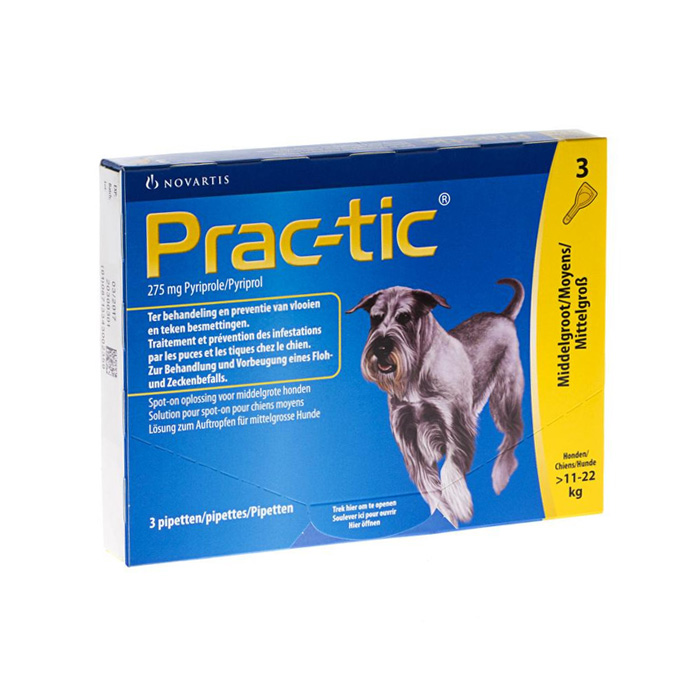 Image of Prac-tic Spot-on Middelgrote Hond 11-22kg Anti-Vlooien/Teken 3 Pipetten