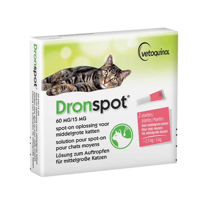 Image of Dronspot Spot-On Ontworming Oplossing - Middelgrote Katten - >2,5-5kg - 2 Pipetten